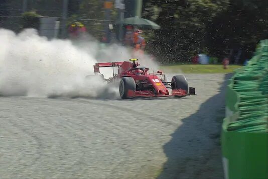 Italian GP Red-Flagged after Leclerc wads up his Ferrari