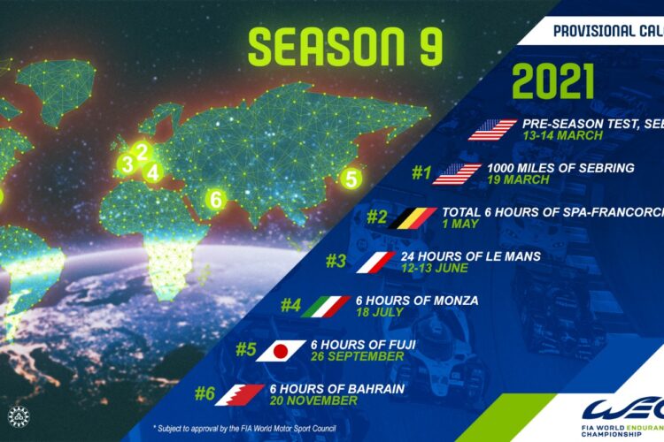 2021 FIA WEC provisional calendar revealed