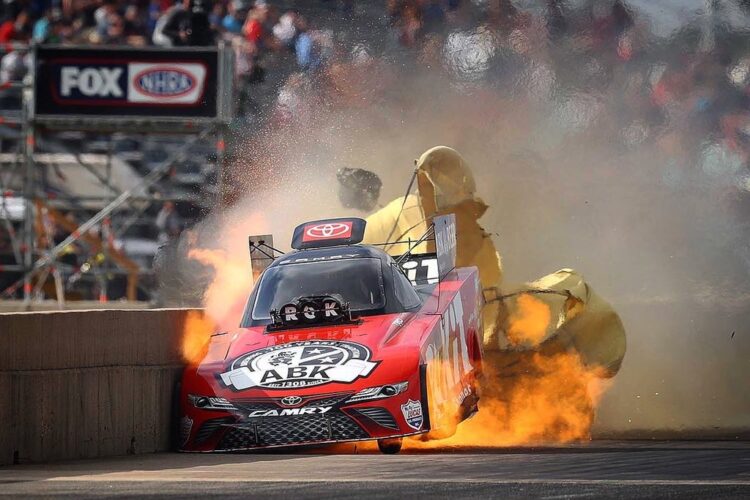 Video: Incredible escape from a massive NHRA fireball