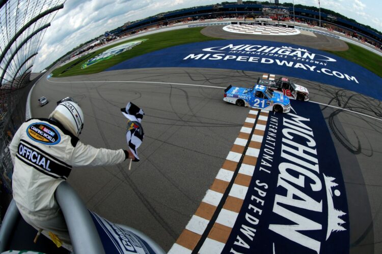 Brett Moffitt uses last lap pass to win the Corrigan Oil 200