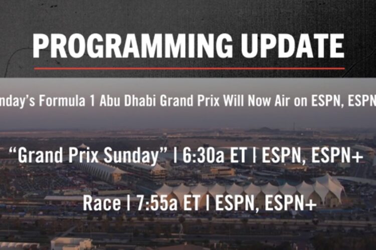 TV News: Abu Dhabi GP broadcast moved from ESPN2 to ESPN