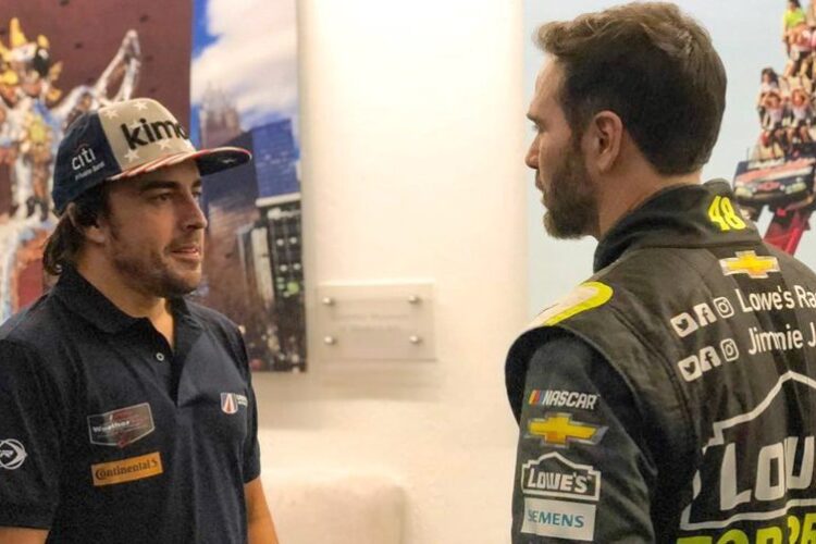 Legends meet: Mutual respect for Jimmie Johnson, F1’s Fernando Alonso